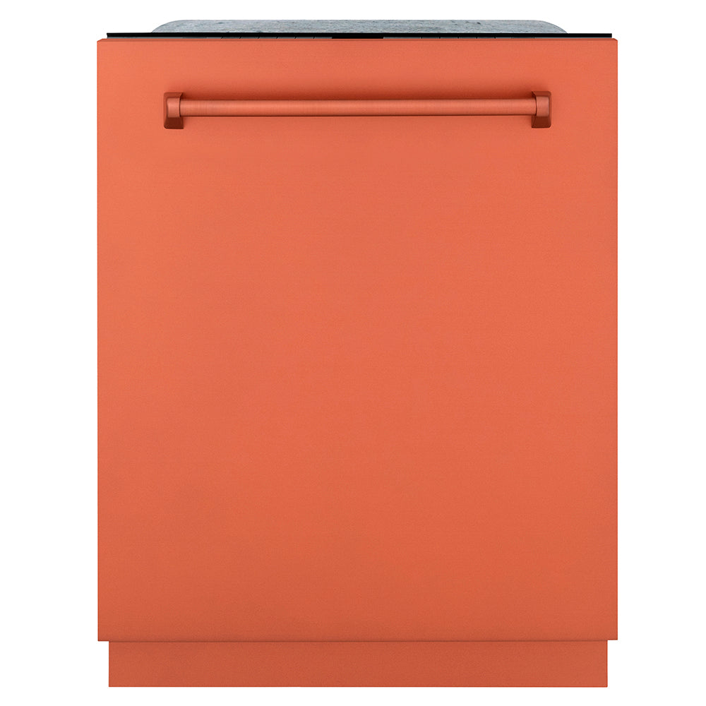 ZLINE 24 in. Monument Series 3rd Rack Dishwasher with Auto Door Open Drying, 44dBa, Copper Panel (DWMT-C-24) front, closed.