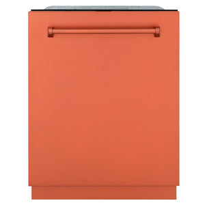 ZLINE 24 in. Monument Series 3rd Rack Dishwasher with Auto Door Open Drying, 44dBa, Copper Panel (DWMT-C-24) front, closed.