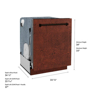 ZLINE 24 in. Monument Series 3rd Rack Dishwasher with Auto Door Open Drying, 44dBa, Hand Hammered Copper Panel (DWMT-HH-24) dimensional diagram.