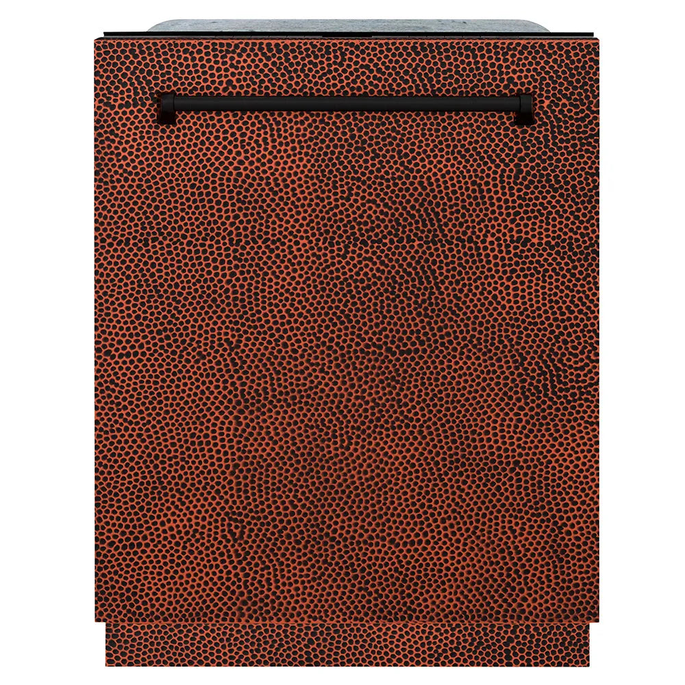 ZLINE 24 in. Monument Series 3rd Rack Dishwasher with Auto Door Open Drying, 44dBa, Hand Hammered Copper Panel (DWMT-HH-24) front, closed.