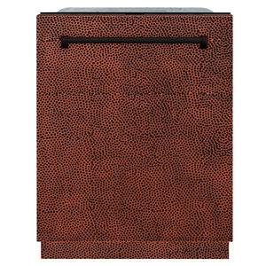 ZLINE 24 in. Monument Series 3rd Rack Dishwasher with Auto Door Open Drying, 44dBa, Hand Hammered Copper Panel (DWMT-HH-24) front, closed.