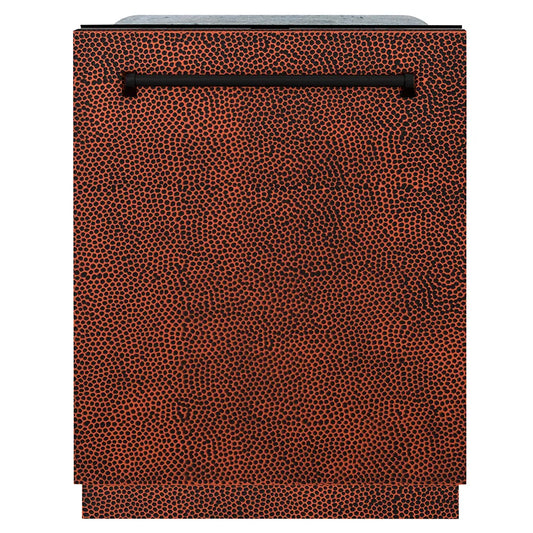 ZLINE 24 in. Monument Series 3rd Rack Dishwasher with Auto Door Open Drying, 44dBa, Hand Hammered Copper Panel (DWMT-HH-24) front, closed.