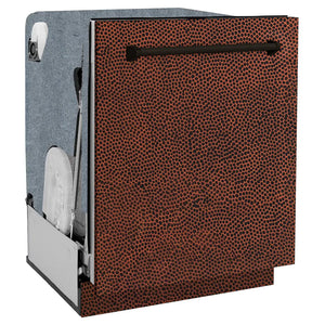 ZLINE 24 in. Monument Series 3rd Rack Dishwasher with Auto Door Open Drying, 44dBa, Hand Hammered Copper Panel (DWMT-HH-24) side, closed.
