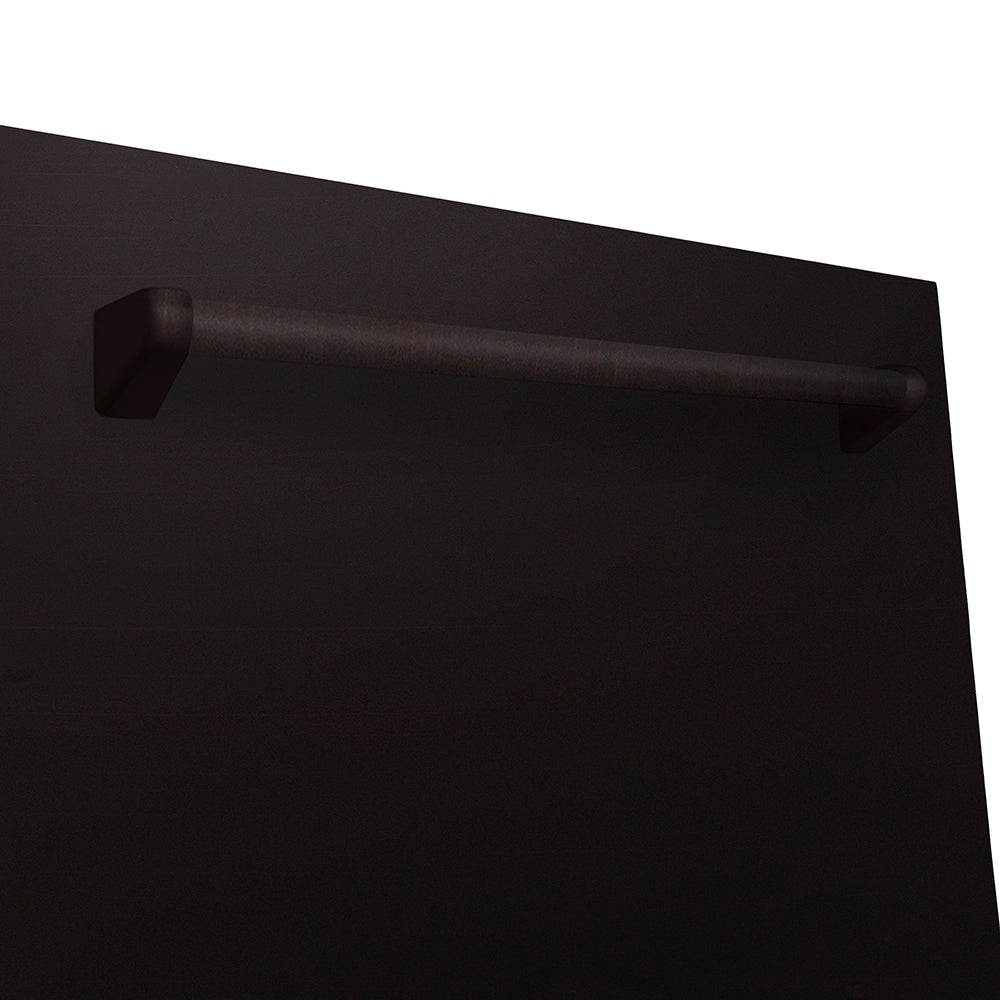 ZLINE 24 in. Monument Series 3rd Rack Dishwasher with Auto Door Open Drying, 44dBa, Oil Rubbed Bronze Panel (DWMT-ORB-24) close-up, handle location.