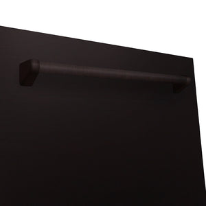 ZLINE 24 in. Monument Series 3rd Rack Dishwasher with Auto Door Open Drying, 44dBa, Oil Rubbed Bronze Panel (DWMT-ORB-24) close-up, handle location.