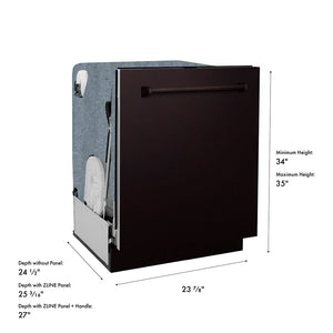 ZLINE 24 in. Monument Series 3rd Rack Dishwasher with Auto Door Open Drying, 44dBa, Oil Rubbed Bronze Panel (DWMT-ORB-24) dimensional diagram.