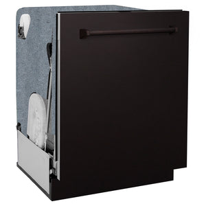 ZLINE 24 in. Monument Series 3rd Rack Dishwasher with Auto Door Open Drying, 44dBa, Oil Rubbed Bronze Panel (DWMT-ORB-24) side, closed.