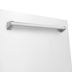 ZLINE 24 in. Monument Series 3rd Rack Dishwasher with Auto Door Open Drying, 44dBa, White Matte Panel (DWMT-WM-24) close-up, handle location.