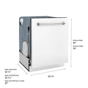 ZLINE 24 in. Monument Series 3rd Rack Dishwasher with Auto Door Open Drying, 44dBa, White Matte Panel (DWMT-WM-24) dimensional diagram.