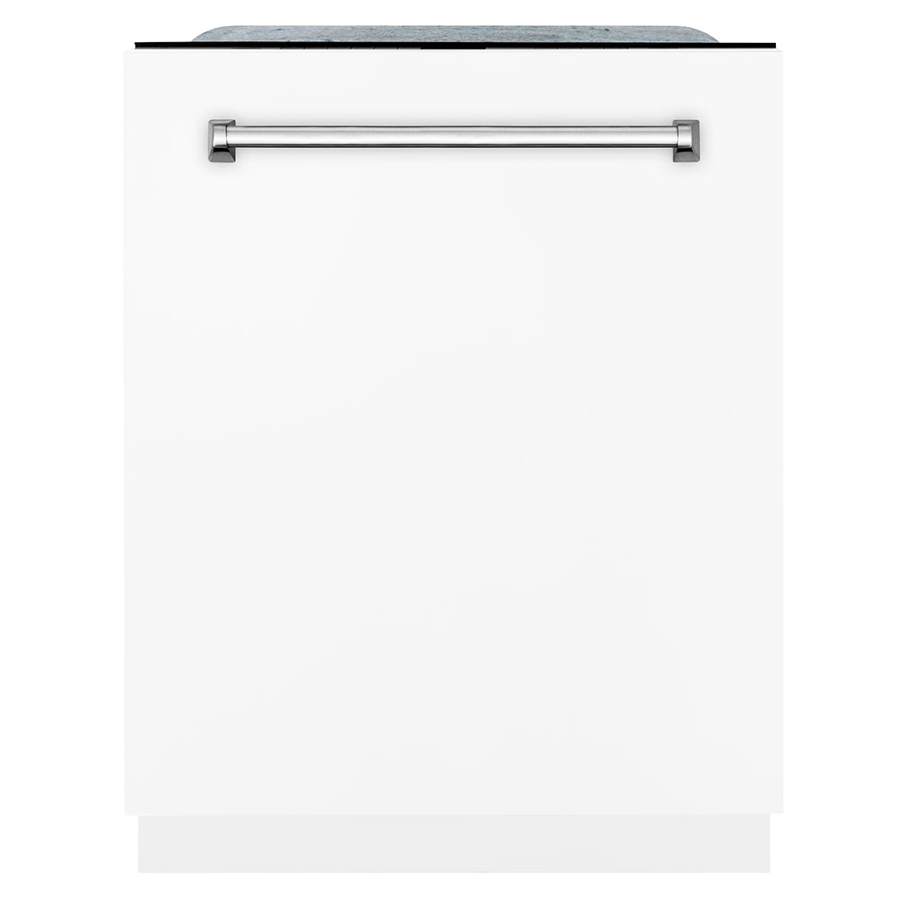 ZLINE 24 in. Monument Series 3rd Rack Dishwasher with Auto Door Open Drying, 44dBa, White Matte Panel (DWMT-WM-24) front, closed.