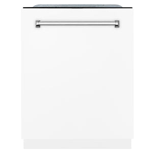 ZLINE 24 in. Monument Series 3rd Rack Dishwasher with Auto Door Open Drying, 44dBa, White Matte Panel (DWMT-WM-24) front, closed.