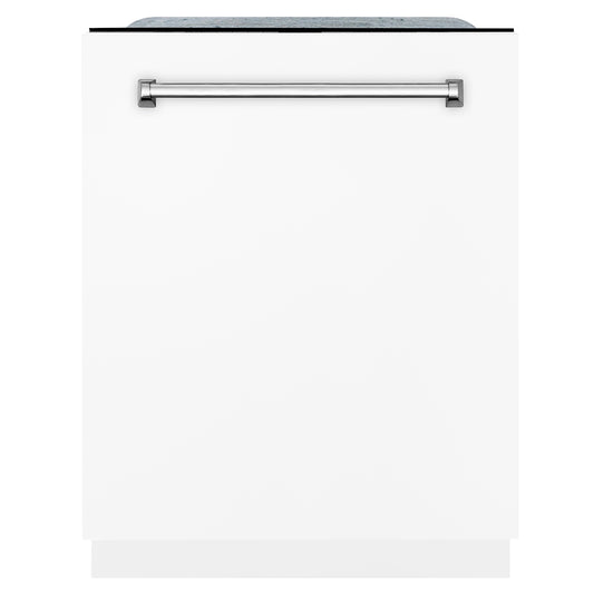 ZLINE 24 in. Monument Series 3rd Rack Dishwasher with Auto Door Open Drying, 44dBa, White Matte Panel (DWMT-WM-24) front, closed.