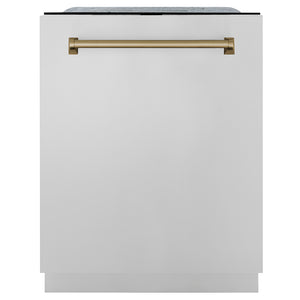 ZLINE Autograph Edition 24 in. Monument Series 3rd Rack Dishwasher with Auto Door Open Drying, 44dBa, Stainless Steel Panel with Champagne Bronze Handle (DWMTZ-304-24-CB)