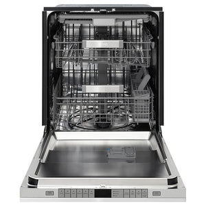 ZLINE Autograph Edition 24 in. Monument Series 3rd Rack Dishwasher with Auto Door Open Drying, 44dBa, Stainless Steel Panel with Polished Gold Handle (DWMTZ-304-24-G) front, open.