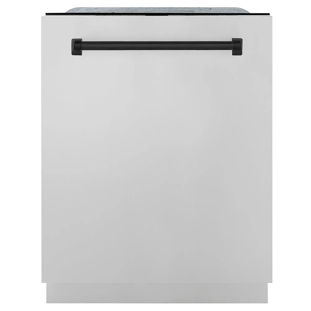 ZLINE Autograph Edition 24 in. Monument Series 3rd Rack Dishwasher with Auto Door Open Drying, 44dBa, Stainless Steel Panel with Matte Black Handle (DWMTZ-304-24-MB) main image.