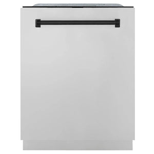 ZLINE Autograph Edition 24 in. Monument Series 3rd Rack Dishwasher with Auto Door Open Drying, 44dBa, Stainless Steel Panel with Matte Black Handle (DWMTZ-304-24-MB) main image.