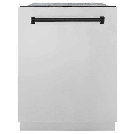 ZLINE Autograph Edition 24 in. Monument Series 3rd Rack Dishwasher with Auto Door Open Drying, 44dBa, Stainless Steel Panel with Matte Black Handle (DWMTZ-304-24-MB) main image.