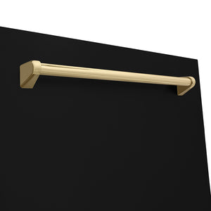 ZLINE Autograph Edition 24 in. Monument Series 3rd Rack Dishwasher with Auto Door Open Drying, 44dBa, Black Matte Panel with Champagne Bronze Handle (DWMTZ-BLM-24-CB) close-up, handle location.