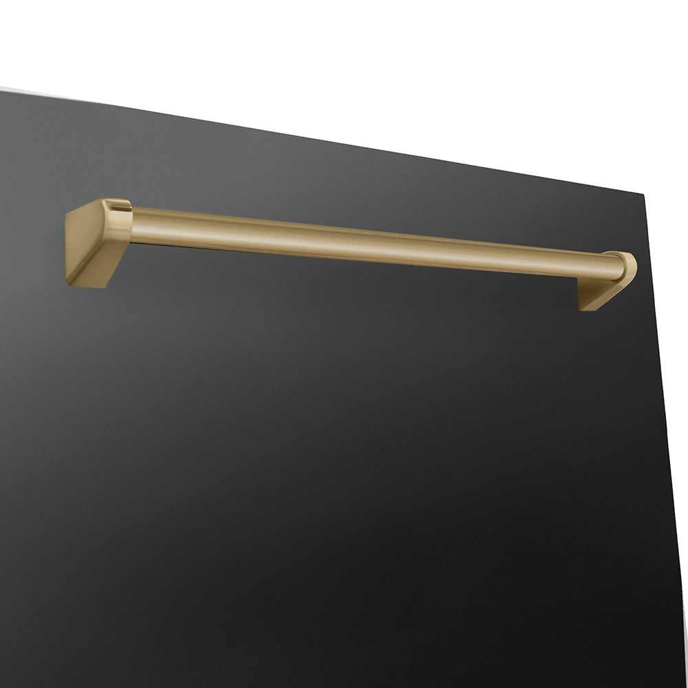 ZLINE Autograph Edition 24 in. Monument Series 3rd Rack Dishwasher with Auto Door Open Drying, 44dBa, Black Stainless Steel Panel with Champagne Bronze Handle (DWMTZ-BS-24-CB)