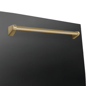 ZLINE Autograph Edition 24 in. Monument Series 3rd Rack Dishwasher with Auto Door Open Drying, 44dBa, Black Stainless Steel Panel with Champagne Bronze Handle (DWMTZ-BS-24-CB)