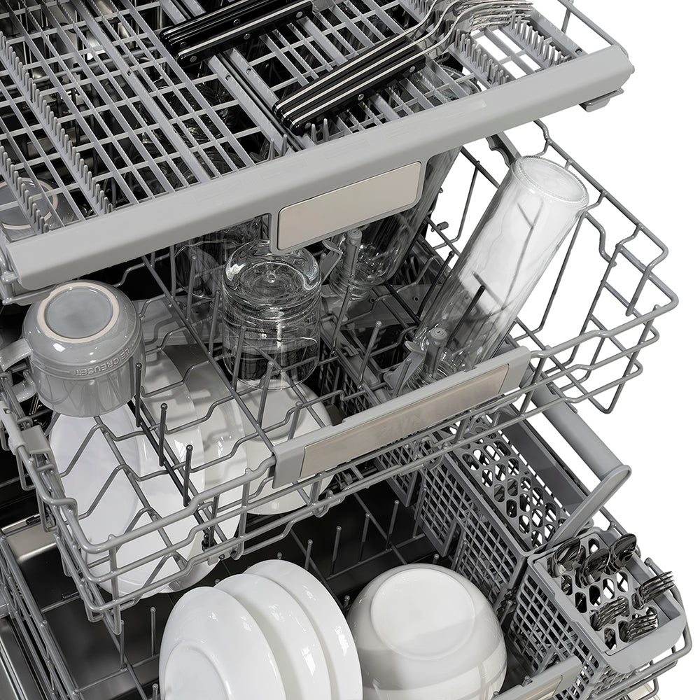ZLINE Autograph Edition 24 in. Monument Series 3rd Rack Dishwasher with Auto Door Open Drying, 44dBa, Black Stainless Steel Panel with Champagne Bronze Handle (DWMTZ-BS-24-CB)