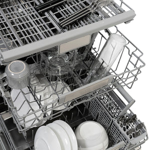 ZLINE Autograph Edition 24 in. Monument Series 3rd Rack Dishwasher with Auto Door Open Drying, 44dBa, Black Stainless Steel Panel with Champagne Bronze Handle (DWMTZ-BS-24-CB)