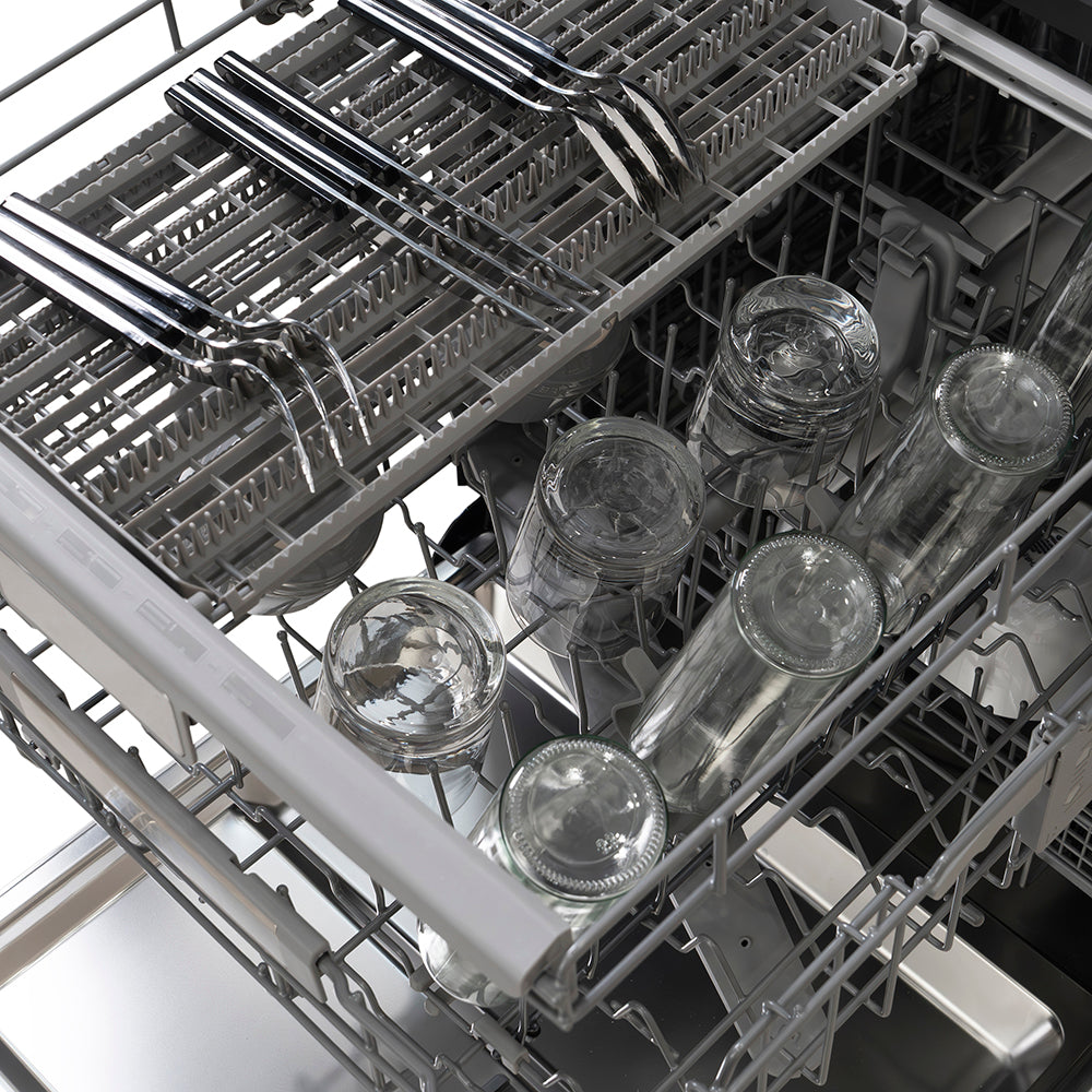 ZLINE Autograph Edition 24 in. Monument Series 3rd Rack Dishwasher with Auto Door Open Drying, 44dBa, Black Stainless Steel Panel with Champagne Bronze Handle (DWMTZ-BS-24-CB)