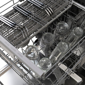 ZLINE Autograph Edition 24 in. Monument Series 3rd Rack Dishwasher with Auto Door Open Drying, 44dBa, Black Stainless Steel Panel with Champagne Bronze Handle (DWMTZ-BS-24-CB)