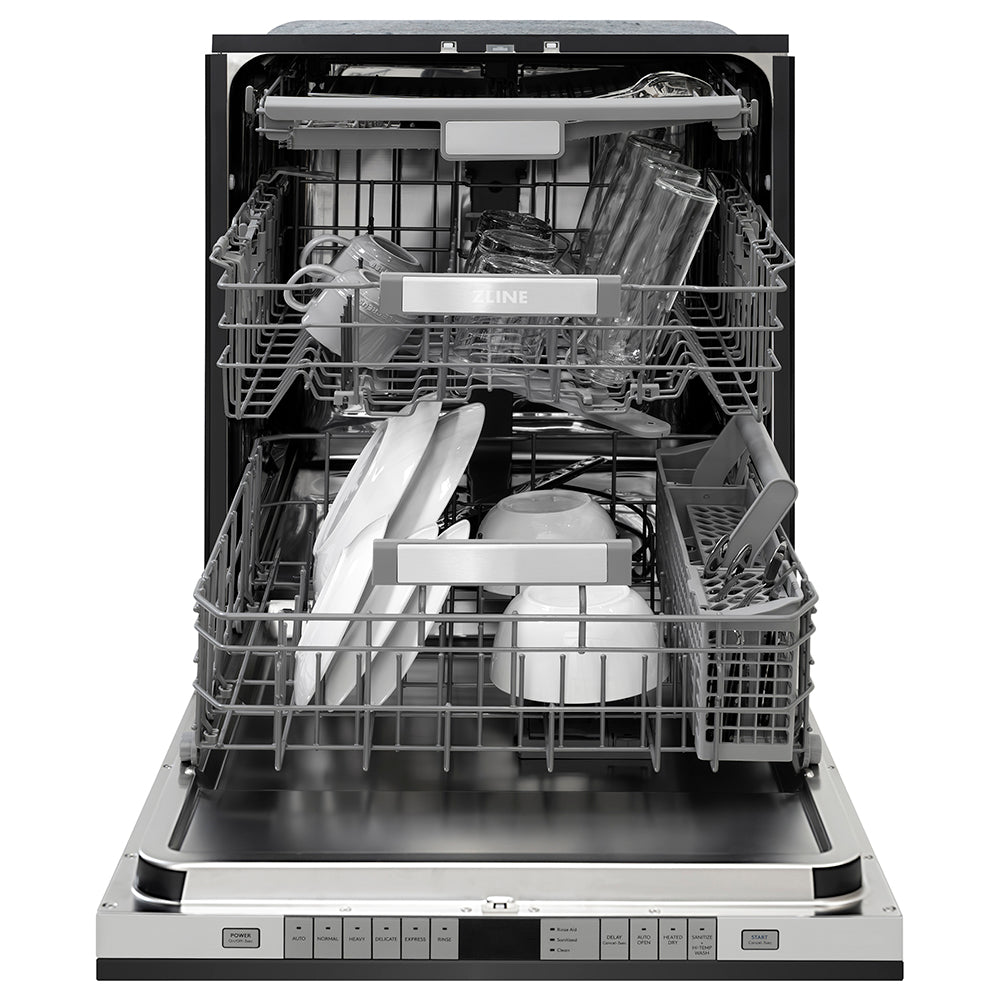 ZLINE Autograph Edition 24 in. Monument Series 3rd Rack Dishwasher with Auto Door Open Drying, 44dBa, Black Stainless Steel Panel with Champagne Bronze Handle (DWMTZ-BS-24-CB)