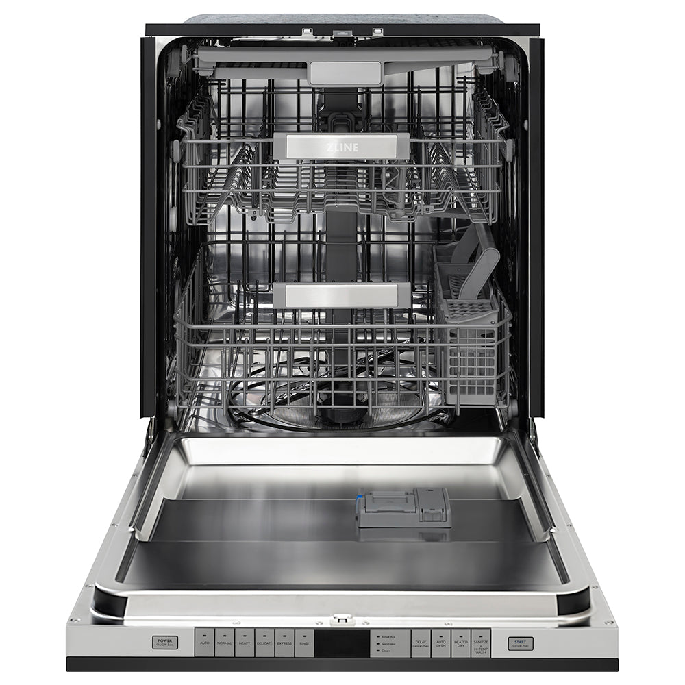ZLINE Autograph Edition 24 in. Monument Series 3rd Rack Dishwasher with Auto Door Open Drying, 44dBa, Black Stainless Steel Panel with Champagne Bronze Handle (DWMTZ-BS-24-CB)