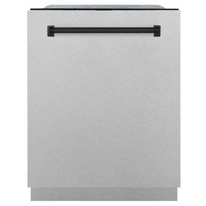 ZLINE Autograph Edition 24 in. Monument Series 3rd Rack Dishwasher with Auto Door Open Drying, 44dBa, Satin Stainless Steel Panel with Matte Black Handle (DWMTZ-SN-24-MB) main image.