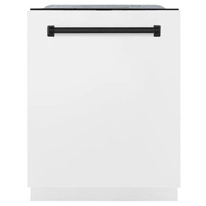 ZLINE Autograph Edition 24 in. Monument Series 3rd Rack Dishwasher with Auto Door Open Drying, 44dBa, White Matte Panel with Matte Black Handle (DWMTZ-WM-24-MB) main image.