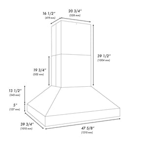ZLINE 48 in. Island Mount Outdoor Grill Hood (GOi1-48) dimensional diagram.