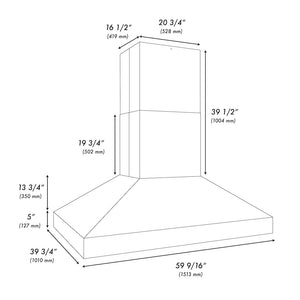 ZLINE 60 in. Island Mount Outdoor Grill Hood (GOi1-60) dimensional diagram.