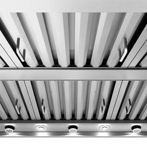 ZLINE 48 in. Under Cabinet Outdoor Grill Hood (GOU1-48) close-up detail, stainless steel baffle filters.