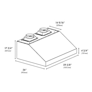 ZLINE 60 in. Under Cabinet Outdoor Grill Hood (GOU1-60) dimensional diagram.