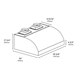 ZLINE 60 in. Under Cabinet Outdoor Grill Hood (GOU2-60) dimensional diagram.