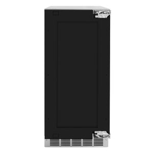 ZLINE Autograph Edition 15 in. Touchstone Clear Cube Ice Maker with Drain Pump and Panel Ready Door with Matte Black Handle (ICCDPZ-15-MB) front, closed, panel off.