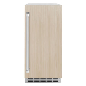 ZLINE 15 in. Touchstone Gourmet Ice Maker with Drain Pump and Panel Ready Door (IGMDP-15) front, closed, panel and handle on.