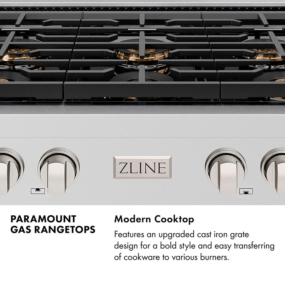 ZLINE 36 in. Paramount Gas Rangetop with 6 Burner DuoPro™ Cooktop in Black Satin Stainless Steel (PSRTBS-36)