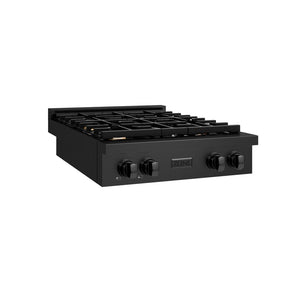 ZLINE 30 in. Paramount Gas Rangetop with 4 Brass Burners and Porcelain Cooktop in Black Stainless Steel (SRTB-BR-30) side.