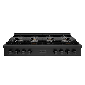 ZLINE 48 in. Paramount Gas Rangetop with 8 Brass Burners and Porcelain Cooktop in Black Stainless Steel (SRTB-BR-48) front.