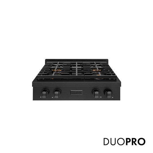 ZLINE 30 in. Paramount Gas Rangetop with 4 Burner DuoPro™ Cooktop in Black Stainless Steel (PSRTB-30)