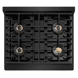 ZLINE 30 in. Paramount Gas Rangetop with 4 Burner DuoPro™ Cooktop in Black Stainless Steel (PSRTB-30) top-down, above cooktop.