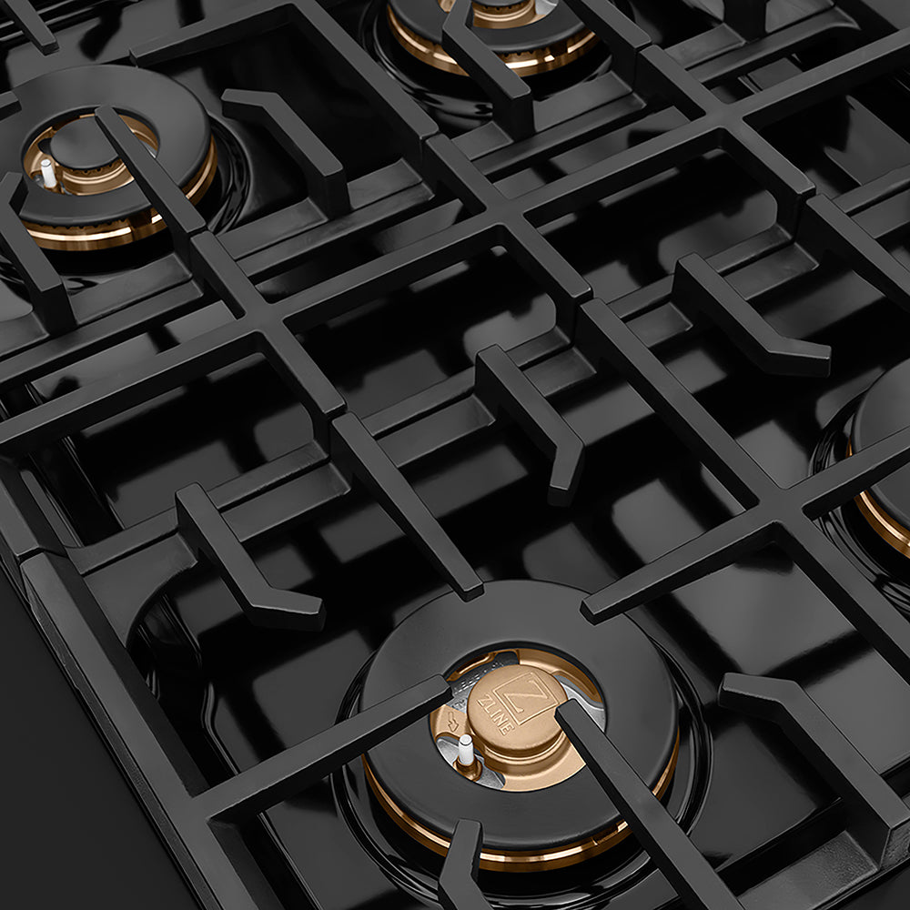 ZLINE Autograph Edition 30 in. Paramount Gas Rangetop with 4 Burner DuoPro™ Cooktop in Black Stainless Steel and Champagne Bronze Accents (PSRTBZ-30-CB)