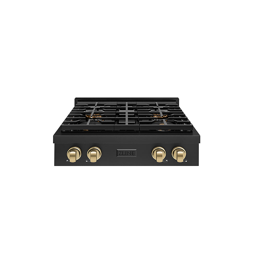 ZLINE Autograph Edition 30 in. Paramount Gas Rangetop with 4 Burner DuoPro™ Cooktop in Black Stainless Steel and Champagne Bronze Accents (PSRTBZ-30-CB)