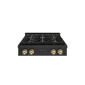 ZLINE Autograph Edition 30 in. Paramount Gas Rangetop with 4 Burner DuoPro™ Cooktop in Black Stainless Steel and Champagne Bronze Accents (PSRTBZ-30-CB)