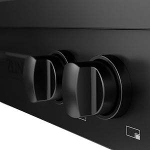 ZLINE 30 in. Paramount Gas Rangetop with 4 Brass Burners and Porcelain Cooktop in Black Stainless Steel (SRTB-BR-30) close-up detail, knobs.