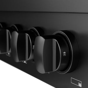 ZLINE 48 in. Paramount Gas Rangetop with 8 Burners and Porcelain Cooktop in Black Stainless Steel (SRTB-48) close-up detail, knobs.