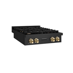 ZLINE 30 in. Autograph Edition Paramount Gas Rangetop with 4 Burners and Porcelain Cooktop in Black Stainless Steel with Polished Gold Accents (SRTBZ-30-G) side.